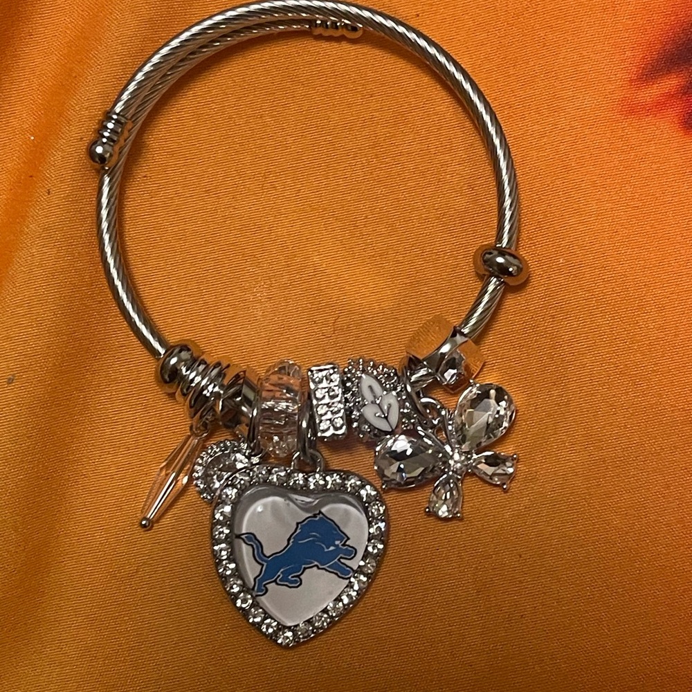 Detroit Lions Charm Bracelet with Heart and Butterfly Accents